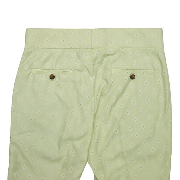 Mens Gurkha Pants Green Geometric Slim High Waist Flat Front Dress Trousers 32 - Picture 5 of 7